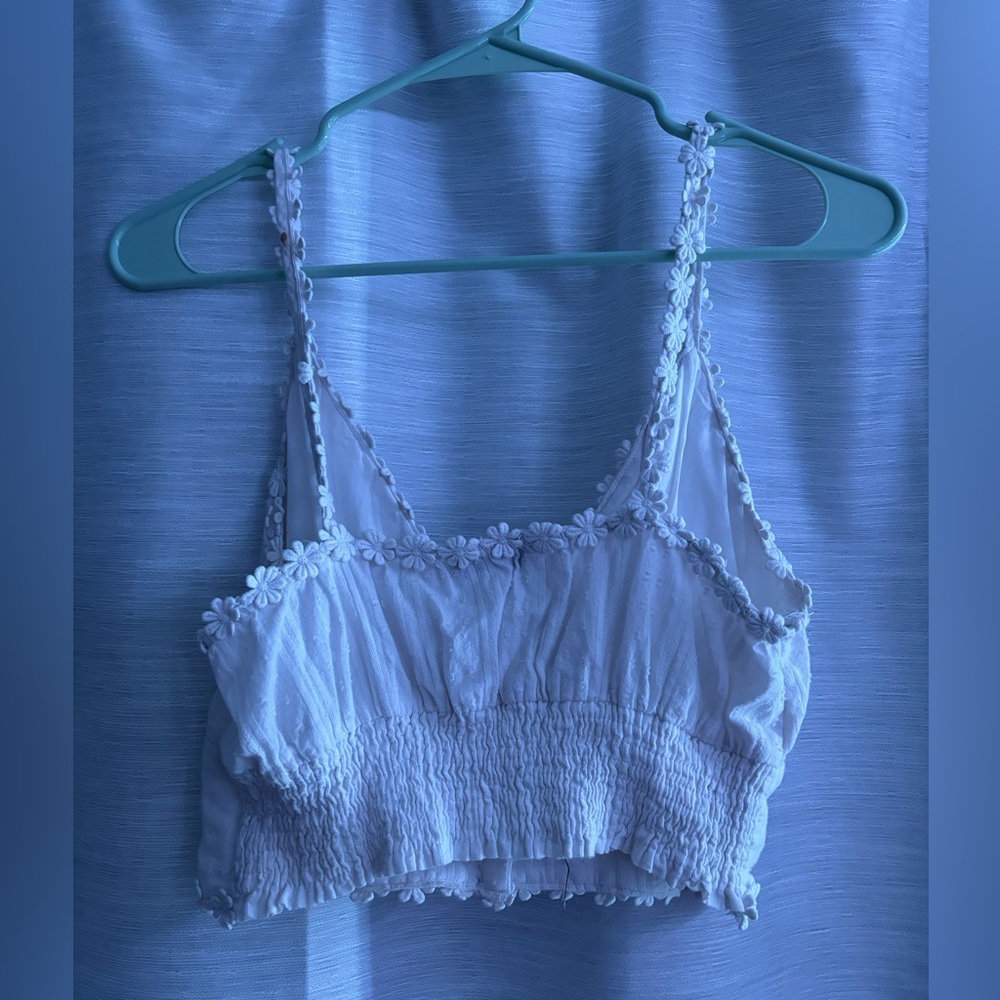 White cropped floral shirt